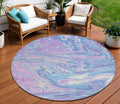 8' Sky Blue Lavender And Ivory Round Abstract Washable Indoor Outdoor Area Rug
