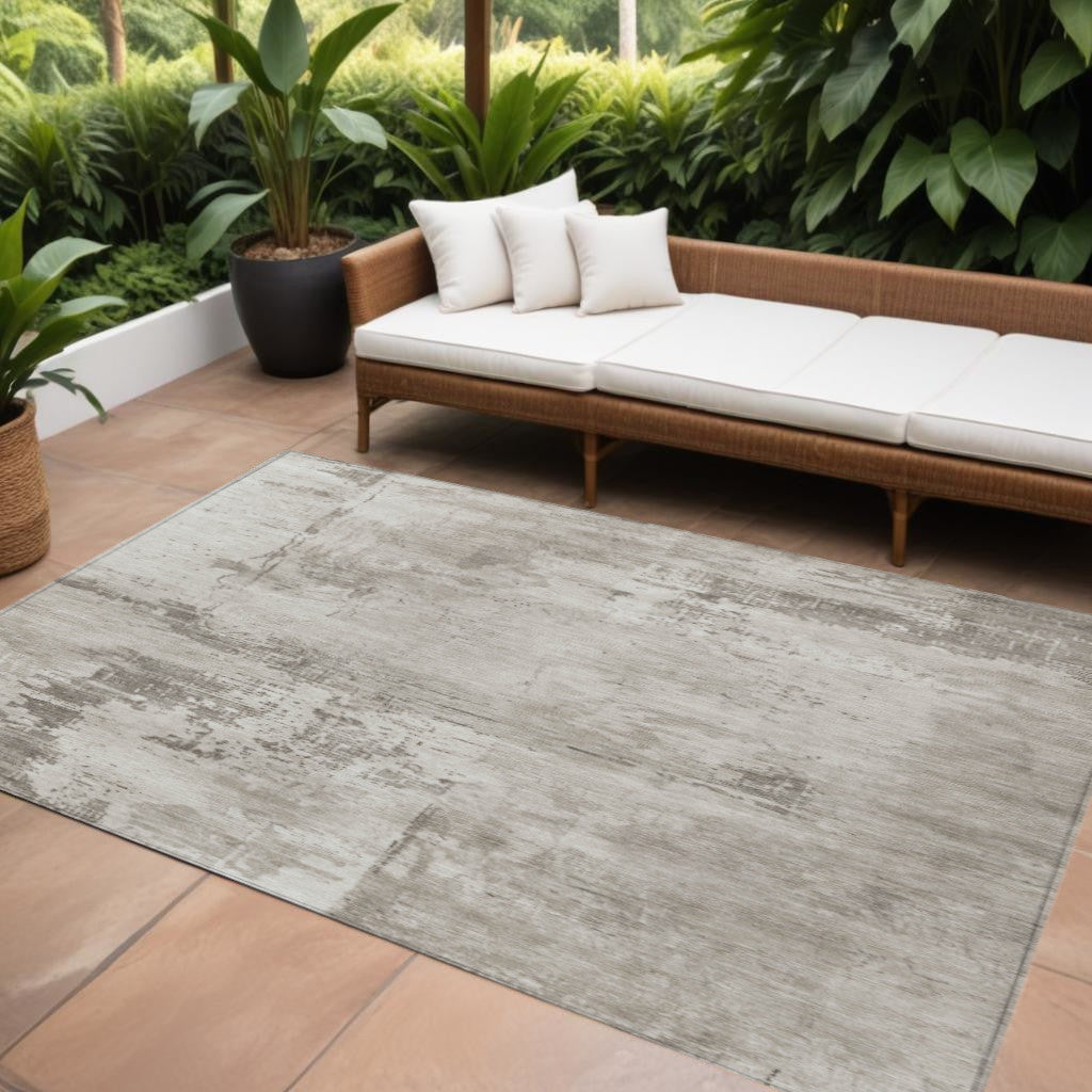 10' X 14' Beige And Gray Abstract Washable Indoor Outdoor Area Rug