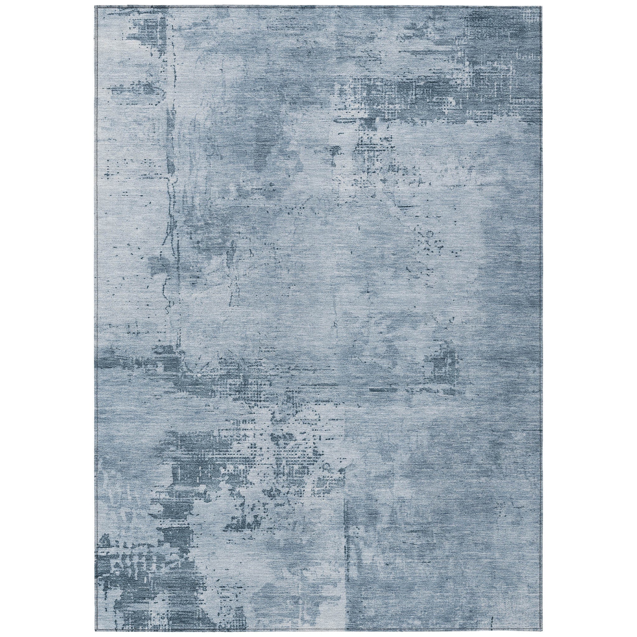 9' X 12' Denim Blue And Silver Abstract Washable Indoor Outdoor Area Rug