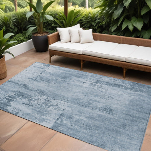 10' X 14' Denim Blue And Silver Abstract Washable Indoor Outdoor Area Rug