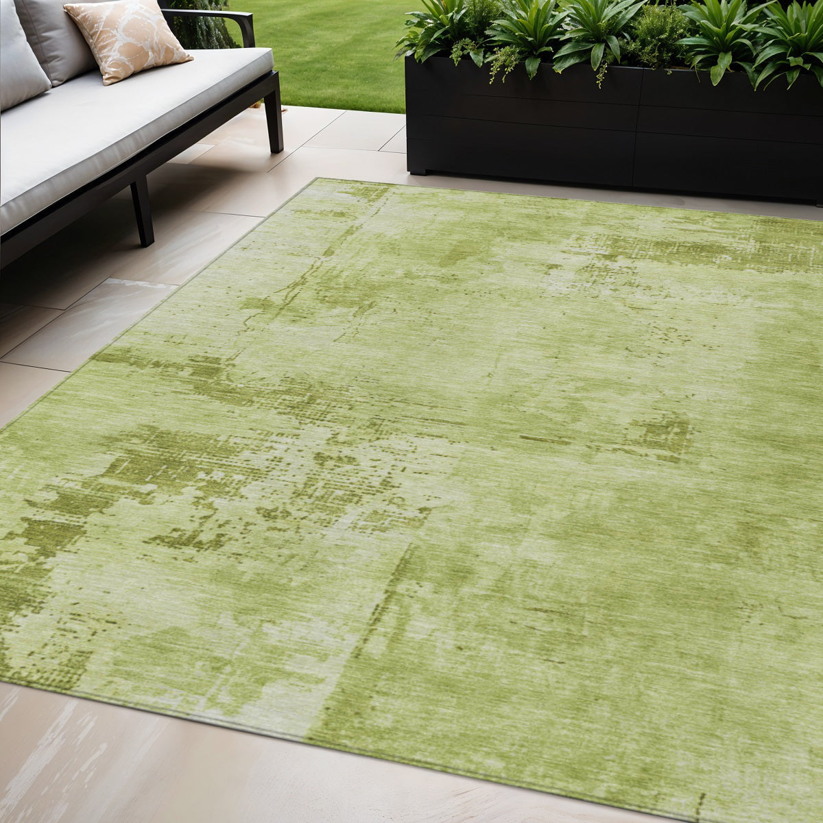 5' X 8' Lime Green And Ivory Abstract Washable Indoor Outdoor Area Rug