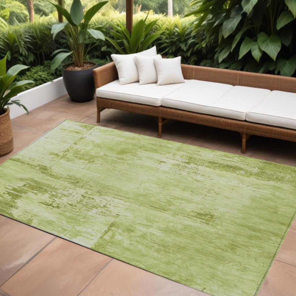 10' X 14' Lime Green And Ivory Abstract Washable Indoor Outdoor Area Rug