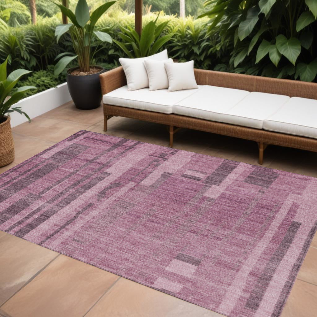 9' X 12' Blush And Brown Striped Washable Indoor Outdoor Area Rug