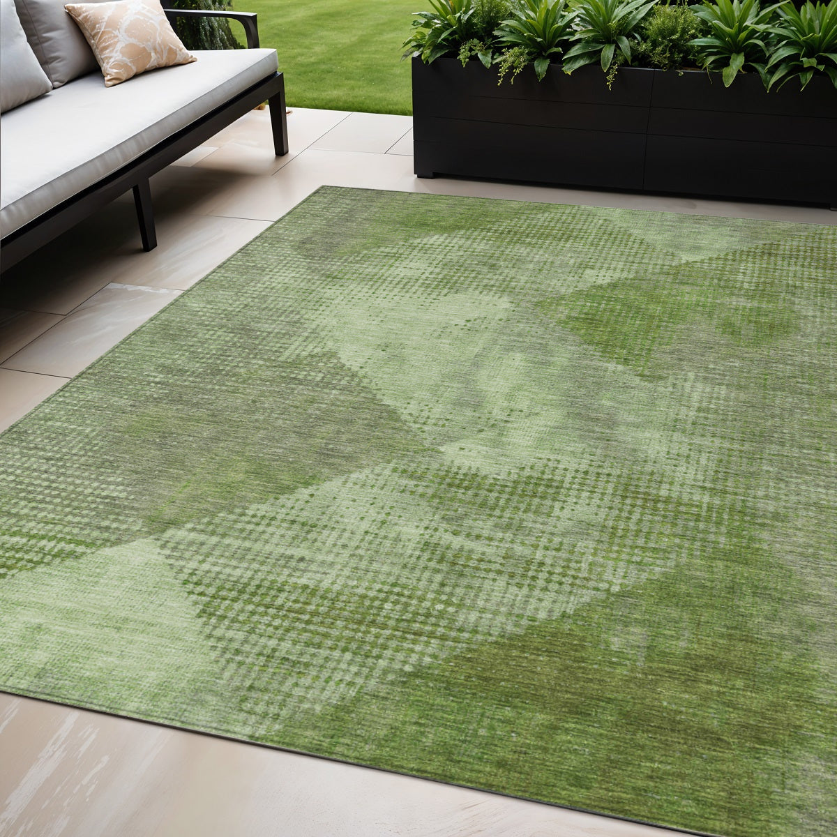 5' X 8' Green And Gray Geometric Washable Indoor Outdoor Area Rug