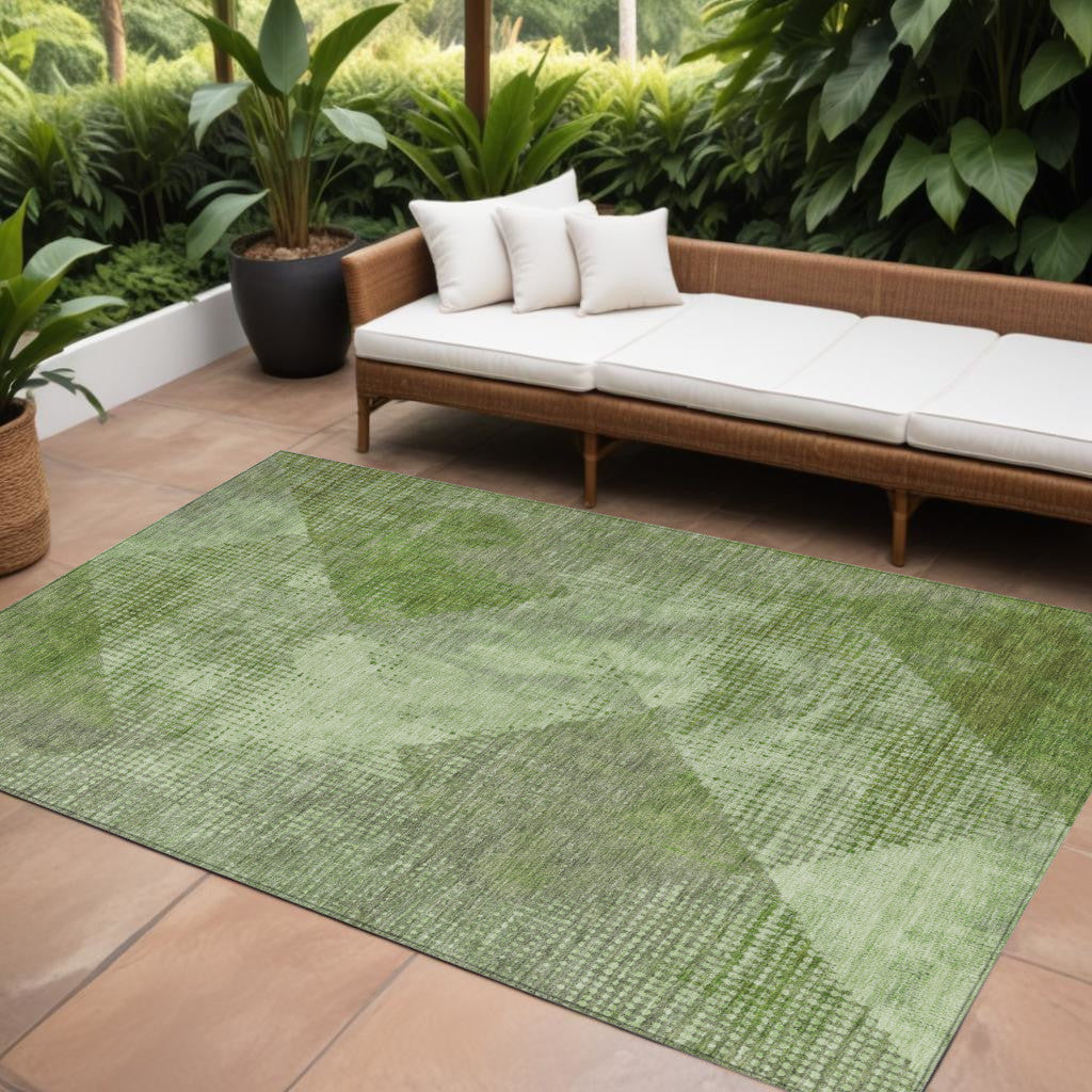 9' X 12' Green And Gray Geometric Washable Indoor Outdoor Area Rug