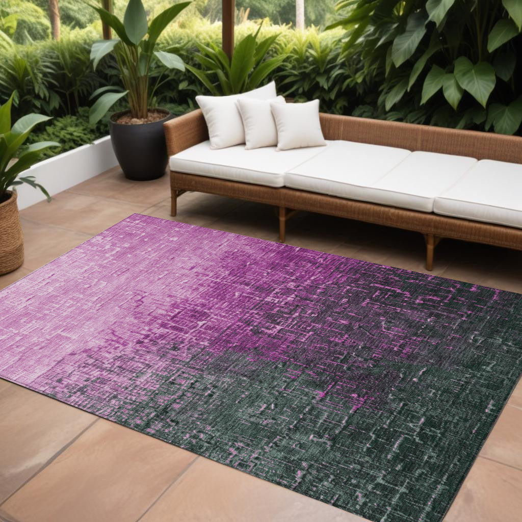 10' X 14' Blush And Dark Gray Ombre Washable Indoor Outdoor Area Rug