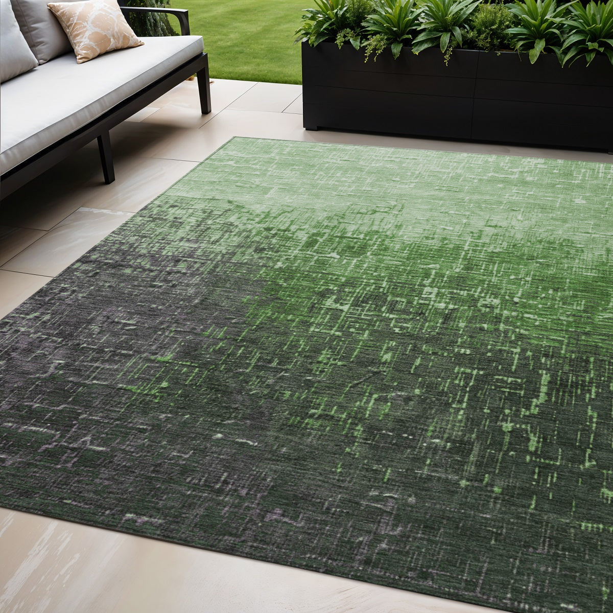 5' X 8' Green And Dark Gray Ombre Washable Indoor Outdoor Area Rug