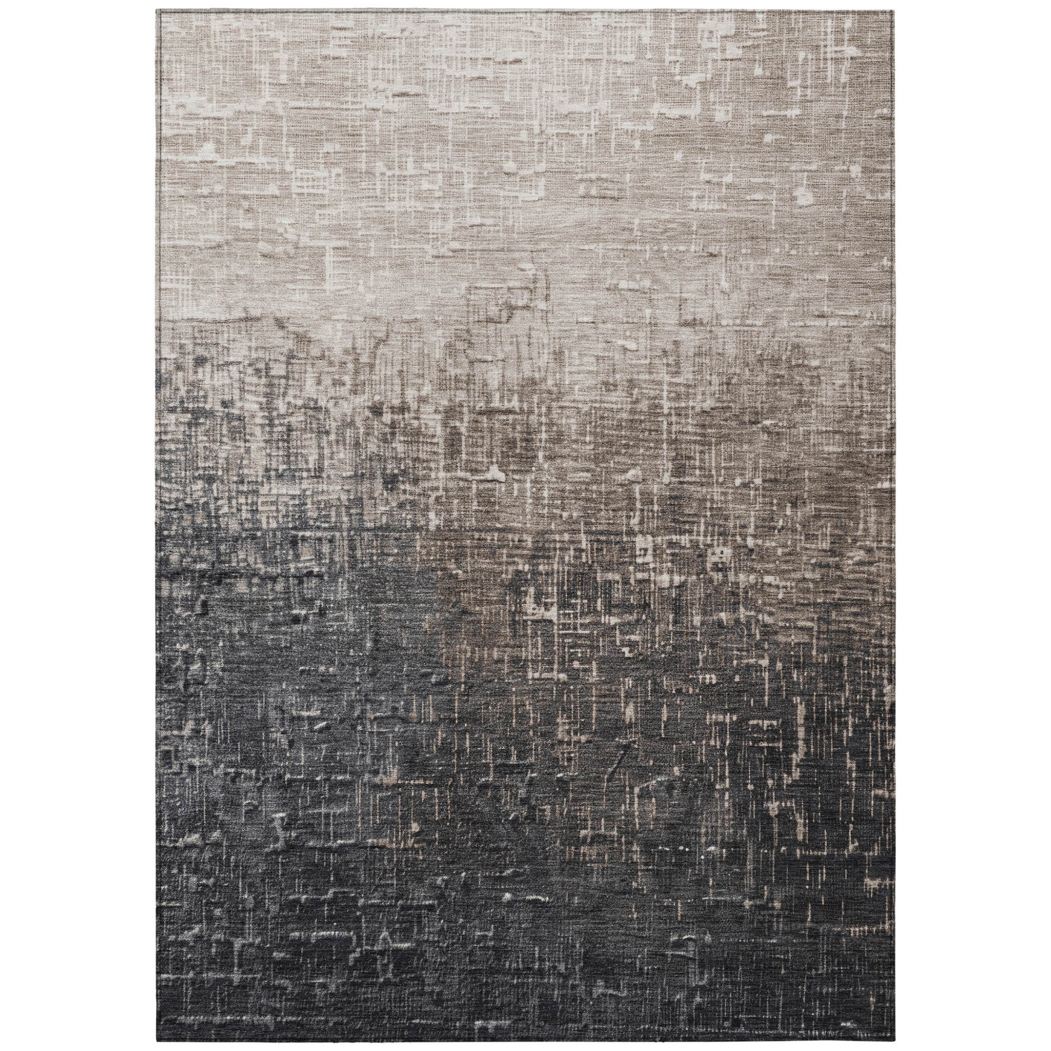9' X 12' Khaki And Dark Gray Ombre Washable Indoor Outdoor Area Rug