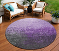 8' Purple And Dark Gray Round Ombre Washable Indoor Outdoor Area Rug