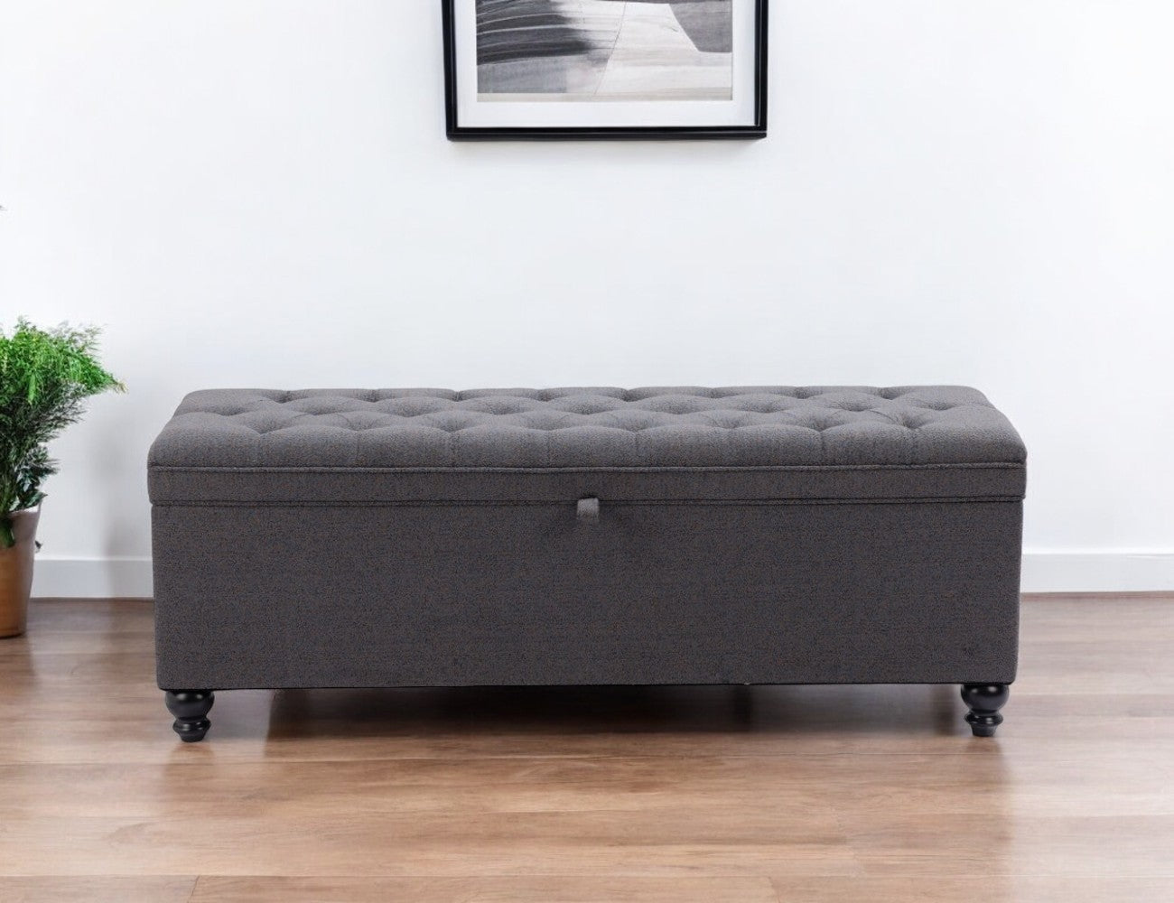 56'' Gray and Black Tufted Boucle Upholstered Storage Bench with Flip Top