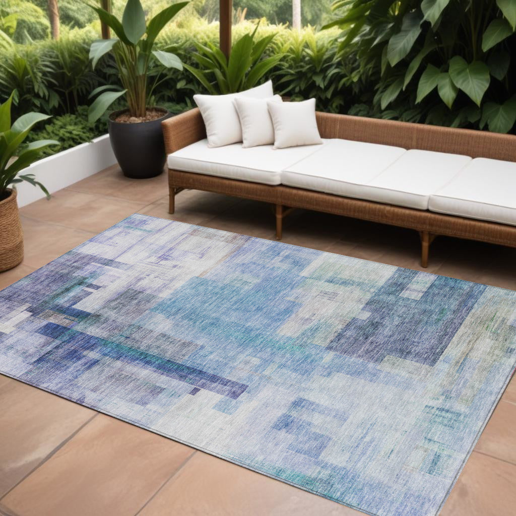 10' X 14' Blue Ivory And Gray Abstract Washable Indoor Outdoor Area Rug