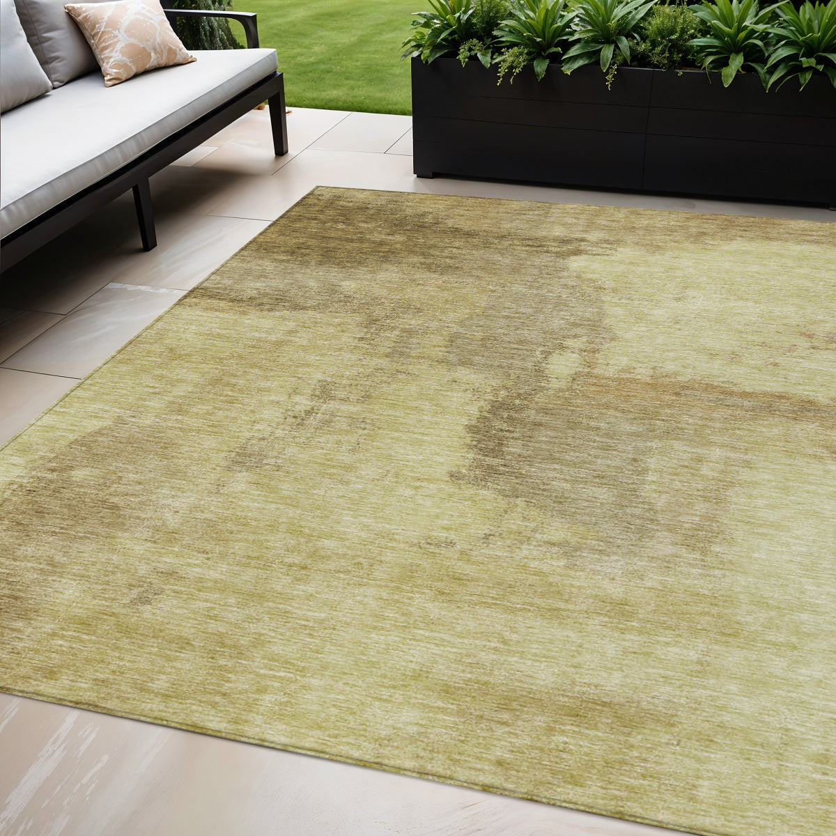 5' X 8' Brown And Light Yellow Abstract Washable Indoor Outdoor Area Rug