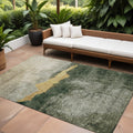 10' X 14' Fern Green Gold And Gray Abstract Washable Indoor Outdoor Area Rug