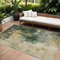 5' X 8' Fern Green And Gold Abstract Washable Indoor Outdoor Area Rug