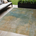 9' X 12' Artichoke Green Gray And Gold Abstract Washable Indoor Outdoor Area Rug