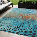10' X 14' Blue Terra Cotta And Black Abstract Washable Indoor Outdoor Area Rug