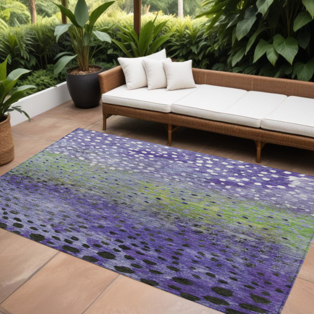 9' X 12' Purple Green And Black Abstract Washable Indoor Outdoor Area Rug