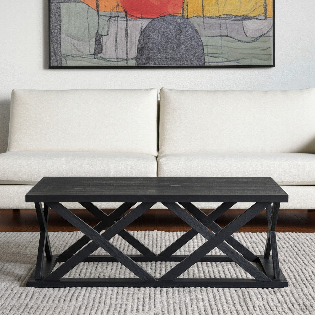 48'' Black Solid Wood Geo Frame Coffee Table