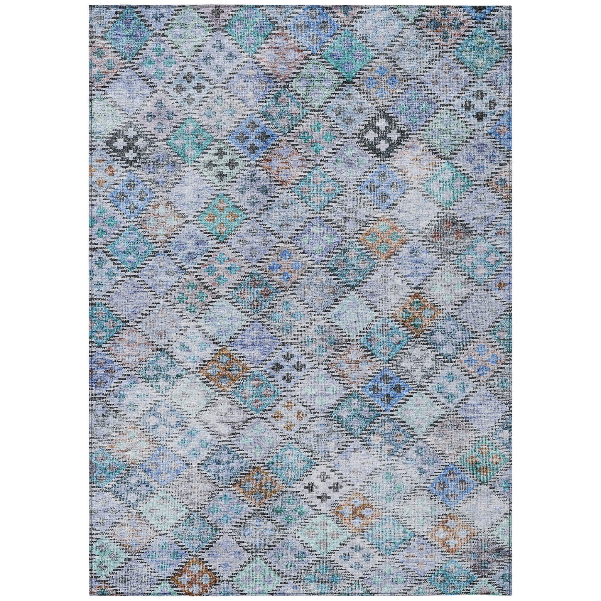 10' X 14' Blue Purple And Gray Geometric Washable Indoor Outdoor Area Rug