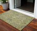 3' X 5' Artichoke Green Gray And Tan Damask Washable Indoor Outdoor Area Rug