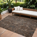 9' X 12' Brown Tan And Charcoal Damask Washable Indoor Outdoor Area Rug