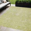 9' X 12' Artichoke Green And Ivory Damask Washable Indoor Outdoor Area Rug