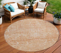 8' Salmon And Terra Cotta Round Damask Washable Indoor Outdoor Area Rug