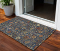 3' X 5' Navy Blue Brown And Red Floral Washable Indoor Outdoor Area Rug