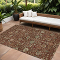 9' X 12' Brown Tan And Red Floral Washable Indoor Outdoor Area Rug