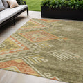 5' X 8' Green And Terra Cotta Southwestern Washable Indoor Outdoor Area Rug