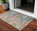3' X 5' Gray And Terra Cotta Southwestern Washable Indoor Outdoor Area Rug