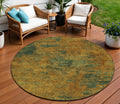 8' Copper And Green Round Abstract Washable Indoor Outdoor Area Rug