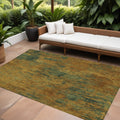 10' X 14' Copper And Green Abstract Washable Indoor Outdoor Area Rug