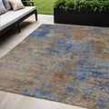 5' X 8' Navy Blue And Brown Abstract Washable Indoor Outdoor Area Rug
