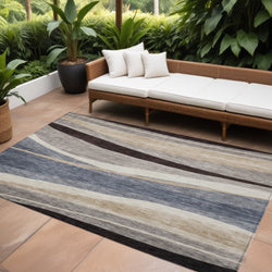 8' X 10' Blue Brown And Beige Abstract Washable Indoor Outdoor Area Rug