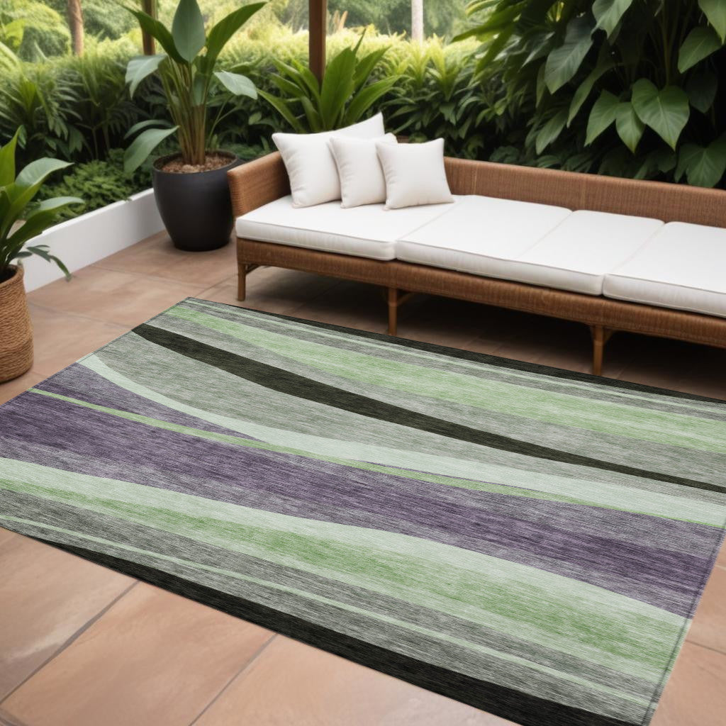9' X 12' Purple And Green Abstract Washable Indoor Outdoor Area Rug