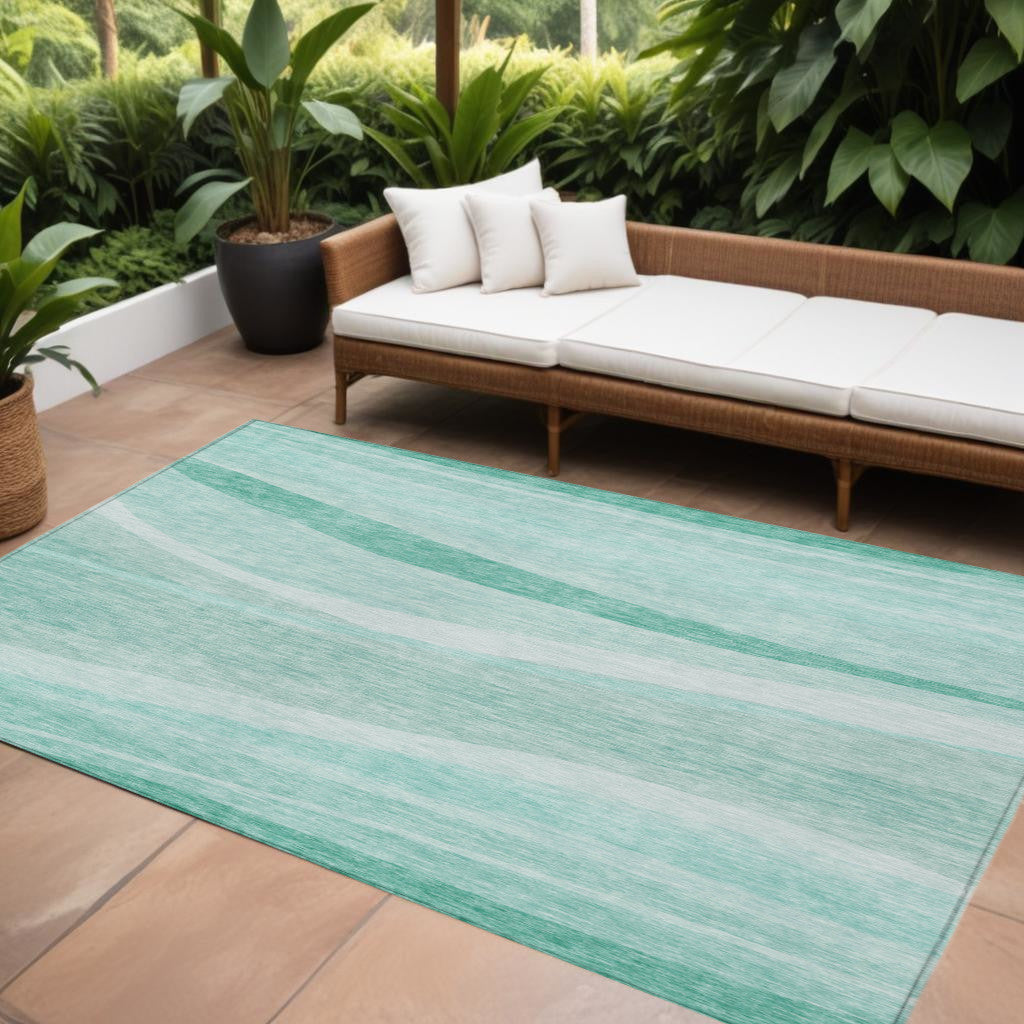 9' X 12' Aqua And Sky Blue Abstract Washable Indoor Outdoor Area Rug