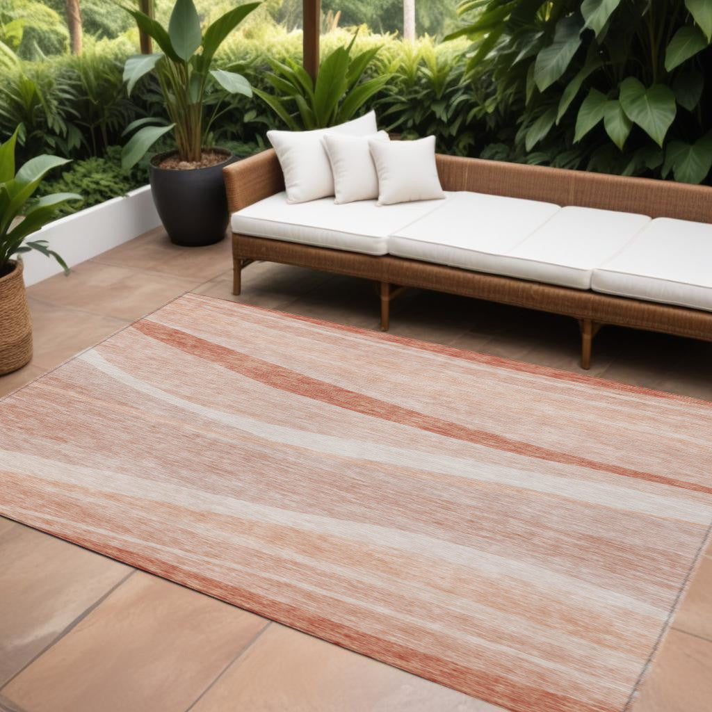 8' X 10' Salmon And Pink Abstract Washable Indoor Outdoor Area Rug