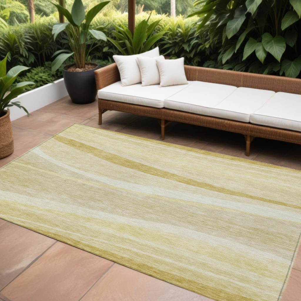 9' X 12' Wheat And Ivory Abstract Washable Indoor Outdoor Area Rug