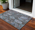 3' X 5' Chocolate And Aqua Damask Washable Indoor Outdoor Area Rug