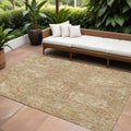 9' X 12' Khaki And Brown Damask Washable Indoor Outdoor Area Rug