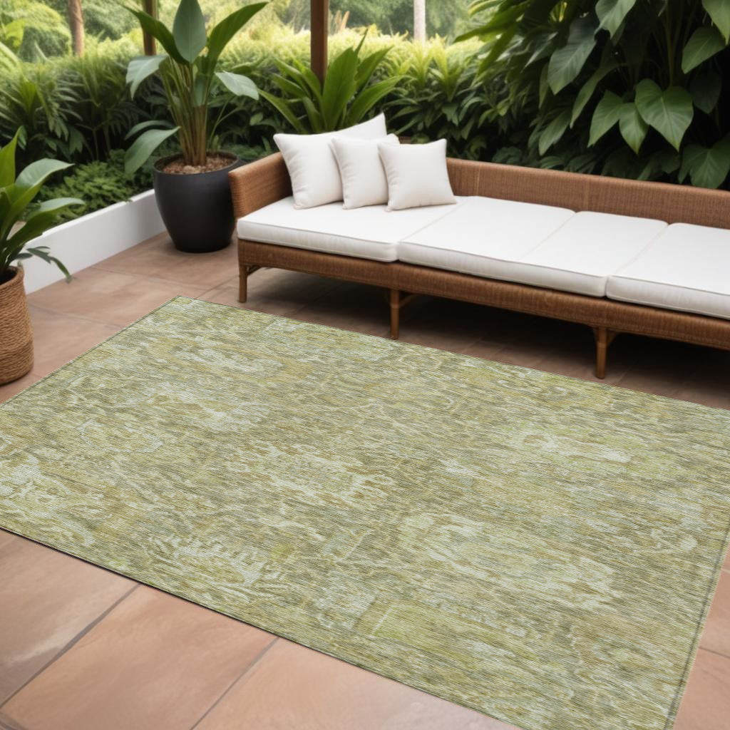 9' X 12' Sage And Green Damask Washable Indoor Outdoor Area Rug