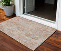 3' X 5' Coral And Gray Damask Washable Indoor Outdoor Area Rug