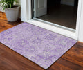 3' X 5' Lavender And Gray Damask Washable Indoor Outdoor Area Rug