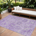 10' X 14' Lavender And Gray Damask Washable Indoor Outdoor Area Rug
