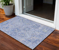 3' X 5' Sky Blue Ivory And Gray Damask Washable Indoor Outdoor Area Rug