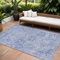 8' X 10' Sky Blue Ivory And Gray Damask Washable Indoor Outdoor Area Rug