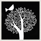 Sylvie Black and White Bird Tree Linocut Framed Canvas by Giuliana Lazzerini