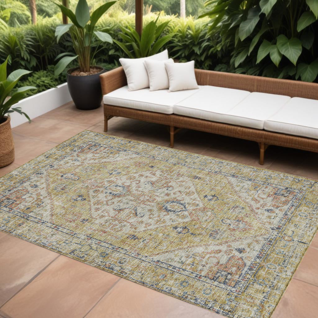 10' X 14' Wheat Terra Cotta And Black Oriental Washable Indoor Outdoor Area Rug