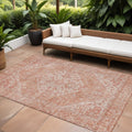 10' X 14' Coral And Pink Oriental Washable Indoor Outdoor Area Rug